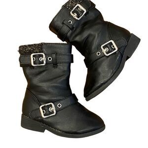 Garanimals Black Fashion Boots Side Zipper Knit Upper Buckle Accents Toddler Siz